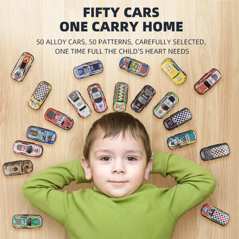 50-Piece Mini Pull Back Car Toy Set - Perfect Gift for Boys! Inertia Diecast Cars with Box for Endless Fun!