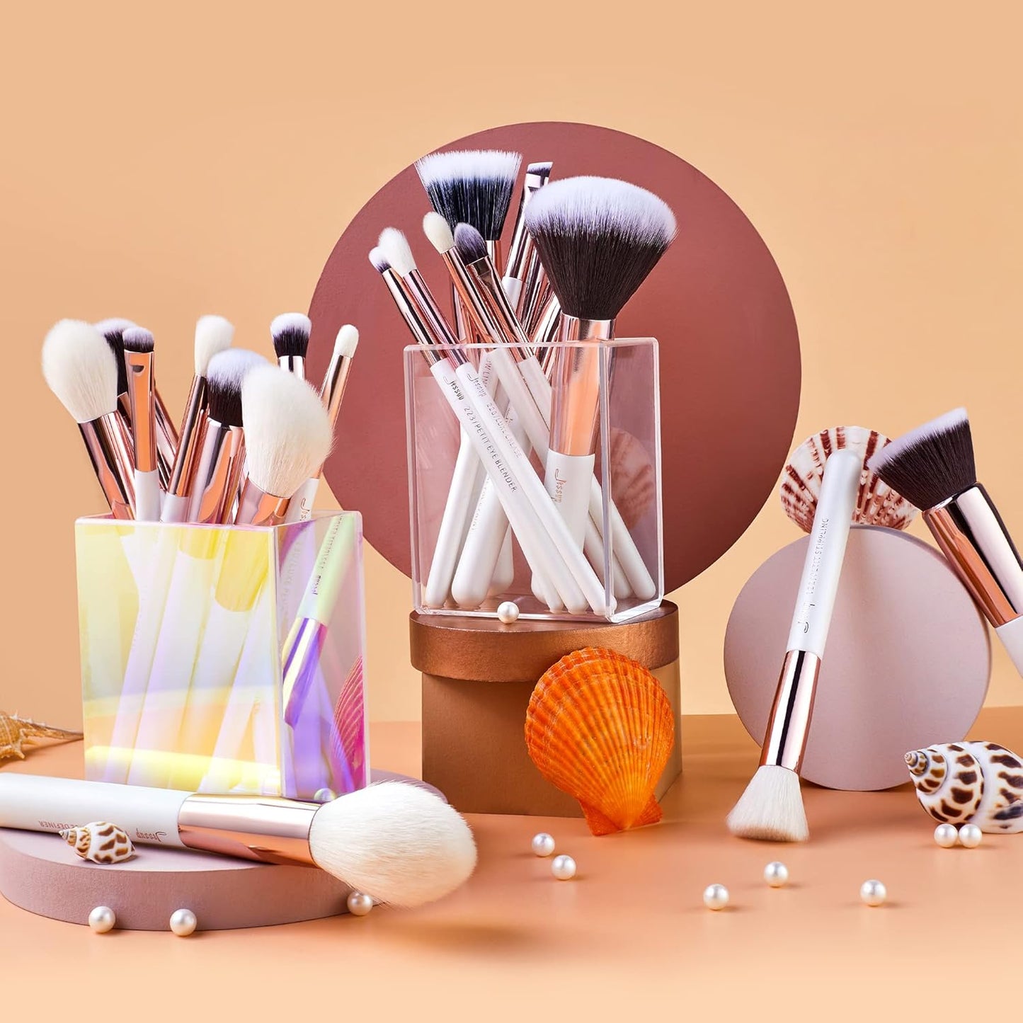 25-Piece Professional Makeup Brush Set - Pearl White & Rose Gold - Perfect for Foundation, Blush, Eyeshadow & Highlighter - Natural & Synthetic Hair Brushes