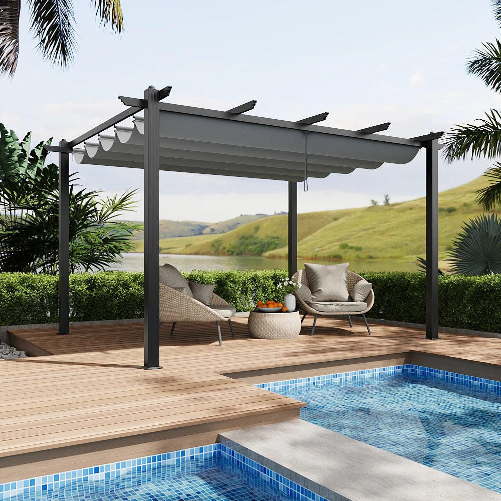 3x4M (10x12Ft) Aluminium Pergola with Retractable Louvered Roof - Versatile Garden Gazebo Canopy