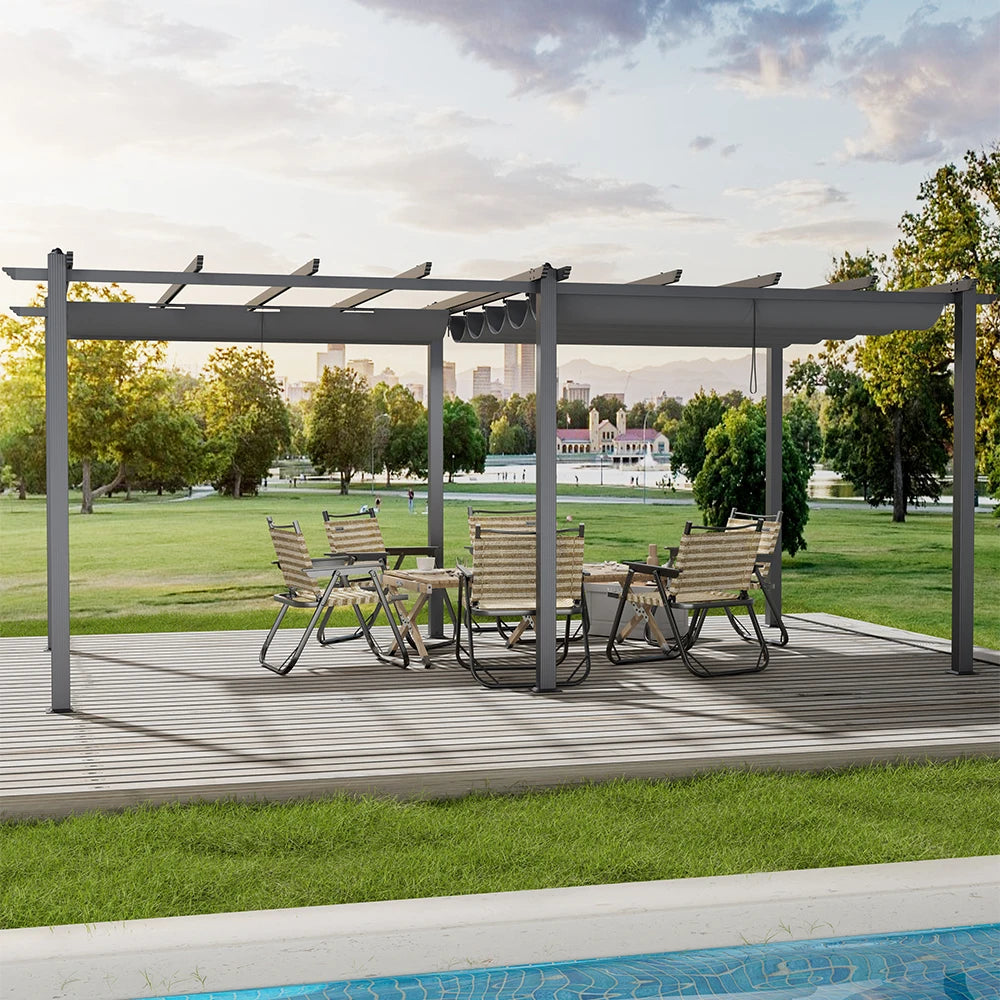 Metal Pergola W/Thicker Post & Upgraded Retractable Pergola Canopy, Heavy-Duty Aluminum Pergolas and Gazebos