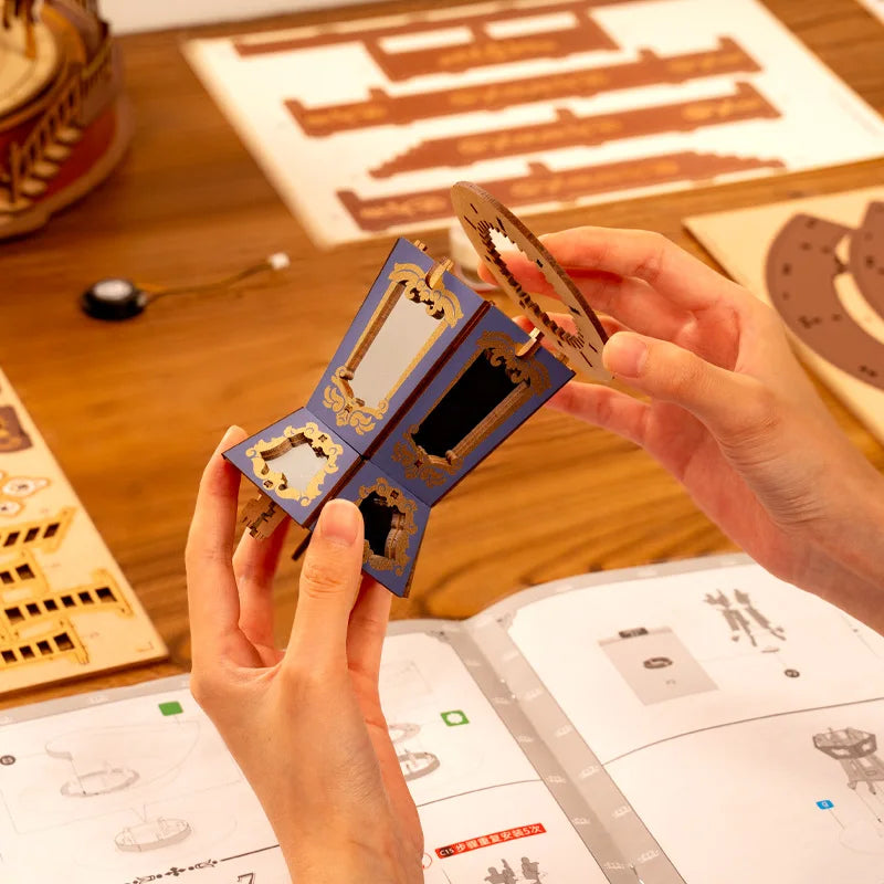 Rolife Classic Carousel Music Box - Easy Assemble 3D Wooden Puzzle with Light - Perfect Xmas Gift for Family