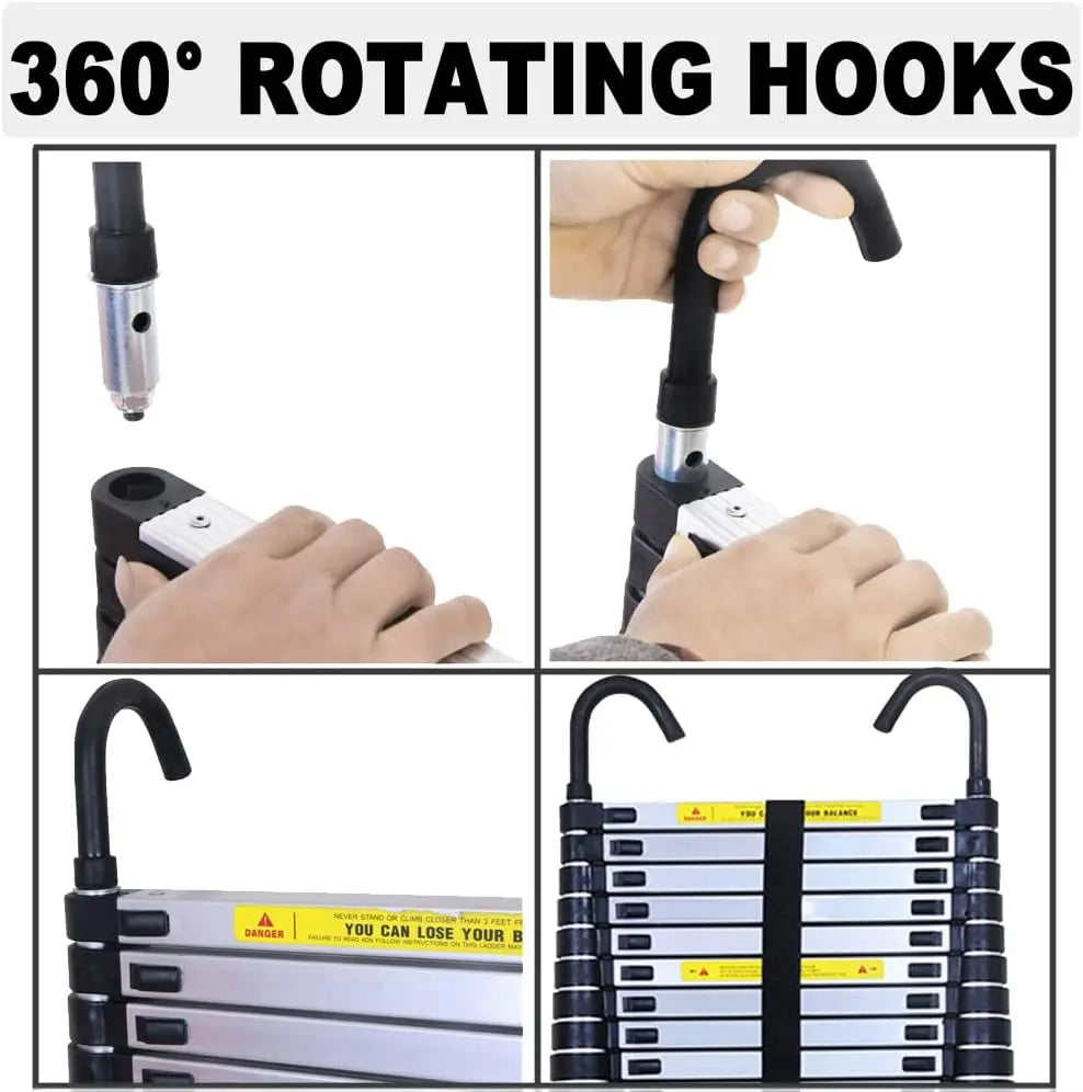Telescopic Ladder 6.2M/20.3FT W/Detachable Hooks&Extendable Steps,Folding Tall Loft Collapsibleladder with Non-Slip Feet
