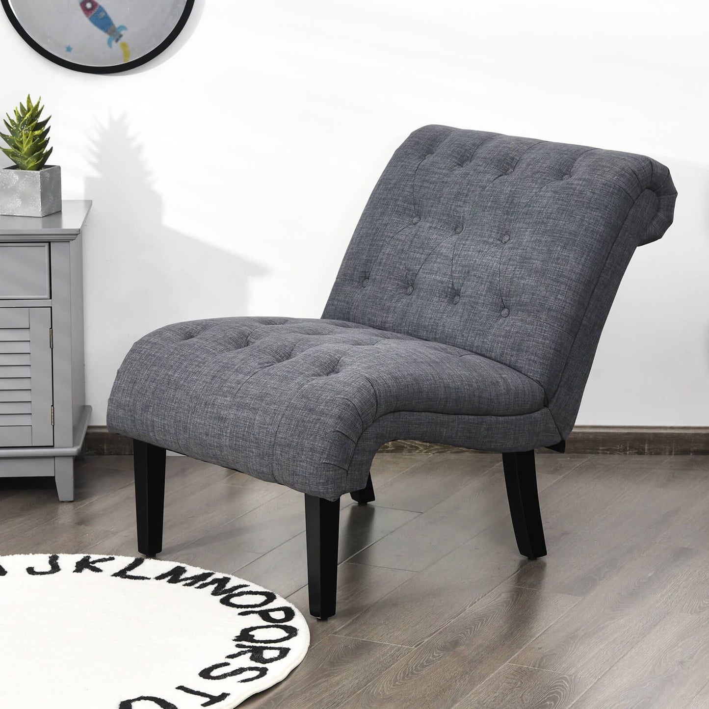 Modern Upholstered Accent Chair with Button Tufted Linen Fabric