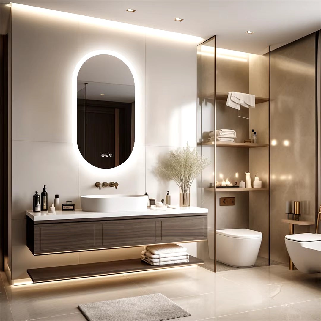 Waterproof Illuminate Bathroom Light Vanity Mirror Frameless Touch Screen Backlit Demist Wash Basin Mirror