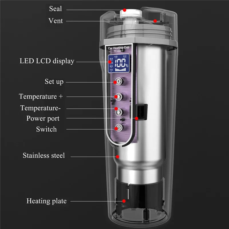 Ultimate Portable Electric Stainless Steel Car Mug with LCD Temperature Display for Perfect Coffee and Tea on the Go