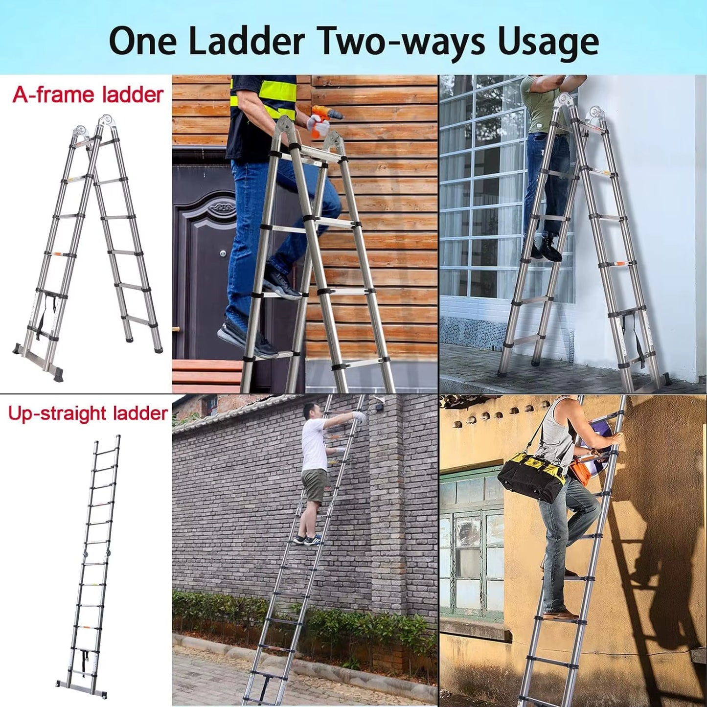 3.8M Multi-Purpose Folding Telescopic Ladder Extension Portable Loft Ladder 1.9M+1.9M a Frame Foldable Ladder 12 Steps