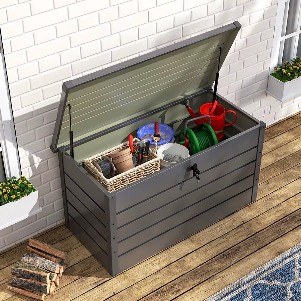 【】Weather Resistant Resin Deck Storage Container Box Outdoor Patio Garden Furniture