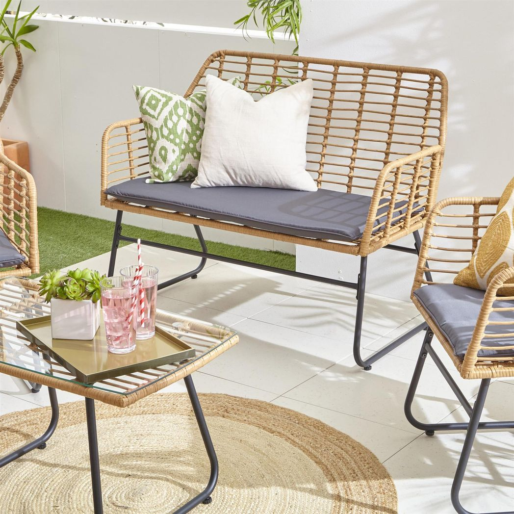 Neo Grey Bamboo 4-Piece Garden Sofa Set: Stylish Comfort for Outdoor Living