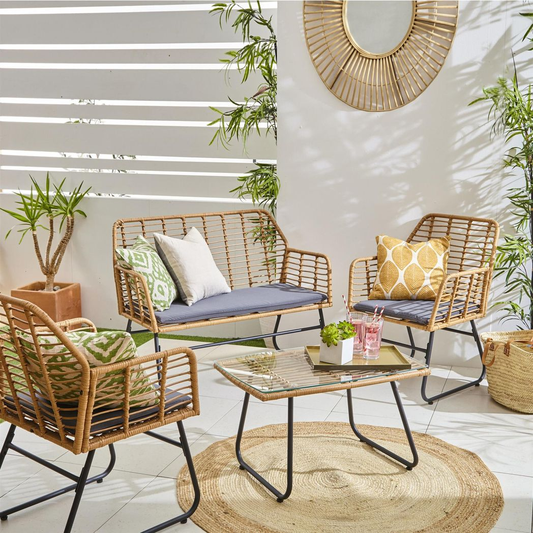 Neo Grey Bamboo 4-Piece Garden Sofa Set: Stylish Comfort for Outdoor Living