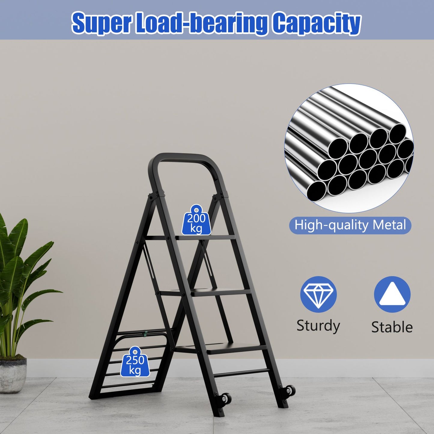 2-In-1 Hand Truck and Ladder Foldable 3-Step Ladder with Non-Slip Wide Pedals