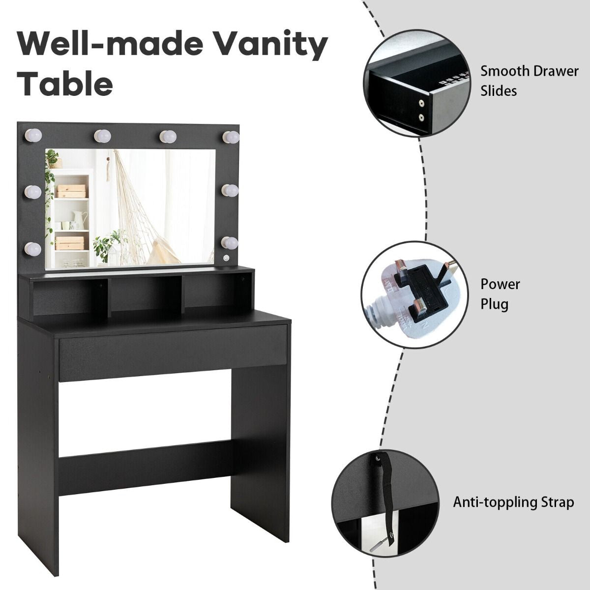 Illuminate Your Beauty: Modern LED Lighted Vanity Set with Spacious Drawer for Effortless Makeup Application