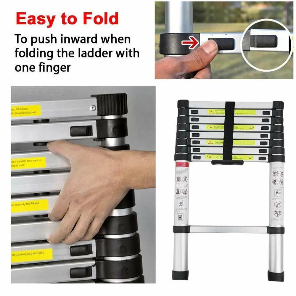 Telescopic Aluminium 2.6M-5M Folding Step Ladder,Multi-Purpose,Non-Slip,Extendible,Rungs,Lightweight,150Kg Load Capacity