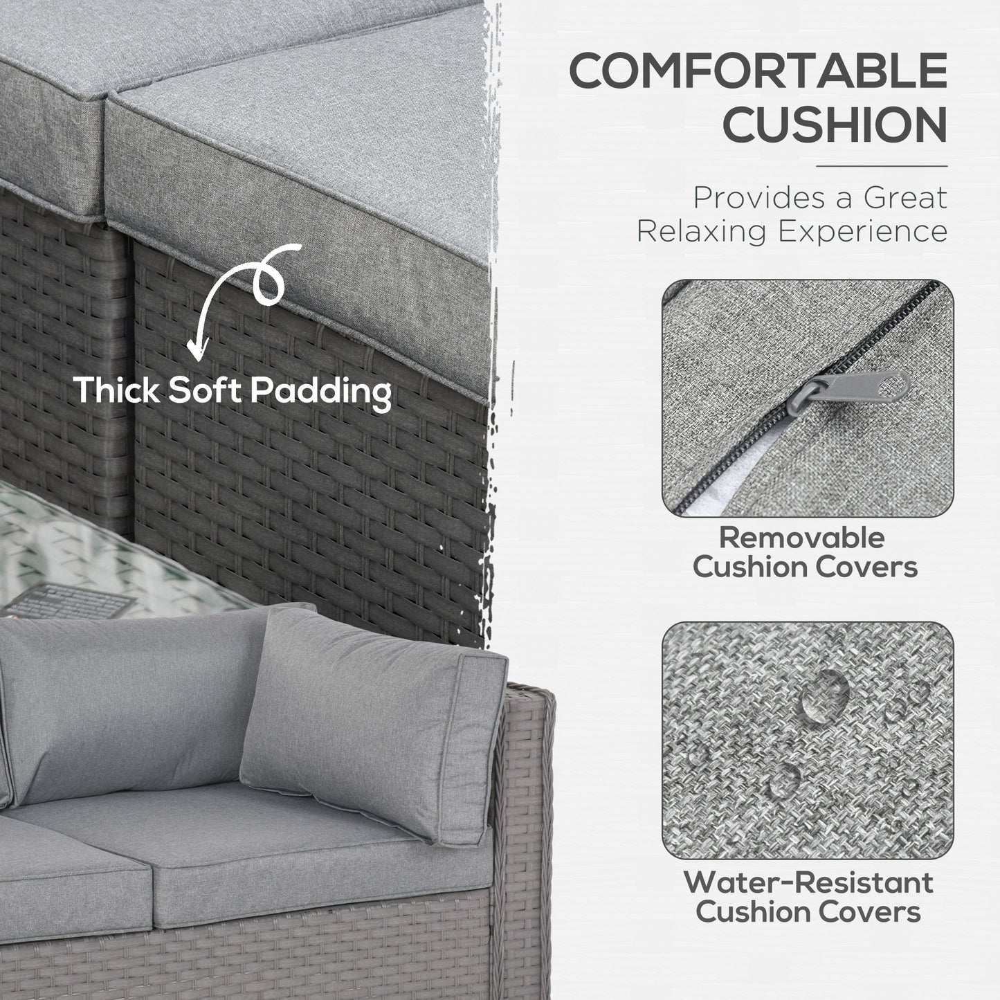 6-Piece PE Rattan Wicker Corner Sofa Set with Coffee Table & Footstool, Grey