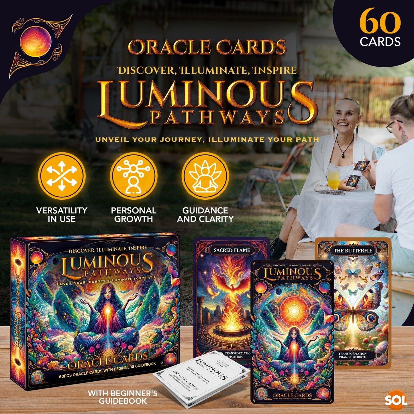 Oracle Cards with Guidebook & 60-Card Deck | Spiritual Manifestation Oracle Card Set for Beginners & Experienced Readers | Energy, Meditation & Divination Cards with Illustrated Guide