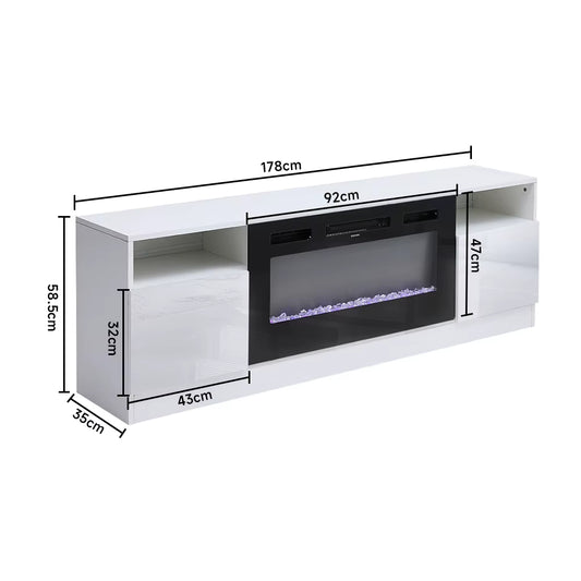 Recessed Electric Fireplace TV Stand with Closed Storage, Overheating Protection, 12 Colors, 1-8H Timer, Black&White
