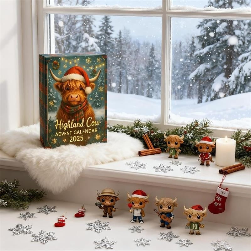 3D Stereoscopic Highland Cow Advent Calendar 2025, 24-Day Surprise Christmas Advent Countdown