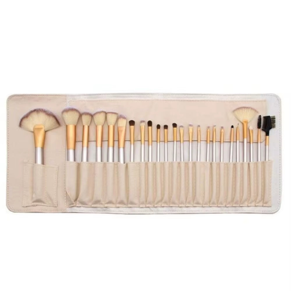 Luxury Wooden Makeup Brush Set with Leather Pouch - 12 to 24 Brushes for Flawless Application