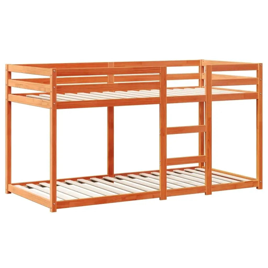 Stylish Solid Wood Pine Bunk Bed in Wax Brown Finish - Small Single Size (75x190 cm, Mattress Not Included)