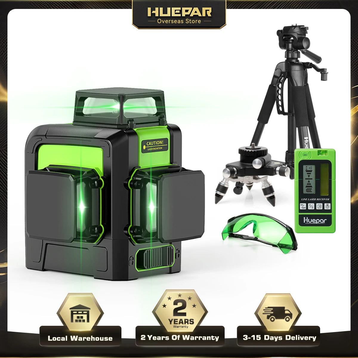 903CG 12-Line 3D Cross Laser Level - Precision Osram Green Laser Technology, Self-Leveling 360° Alignment, Complete with Receiver and Tripod