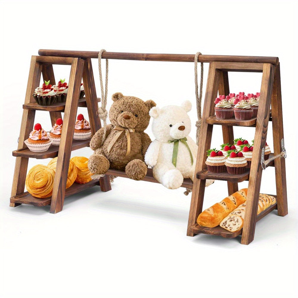 Wooden Double Dessert Table Display Set Rack 3 Tier Serving