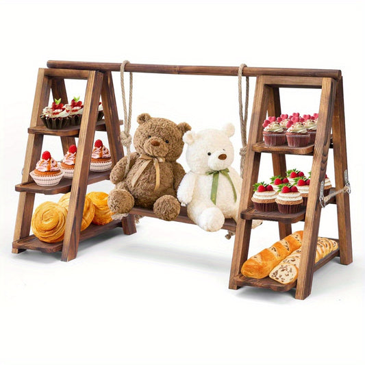 Wooden Double Dessert Table Display Set Rack 3 Tier Serving