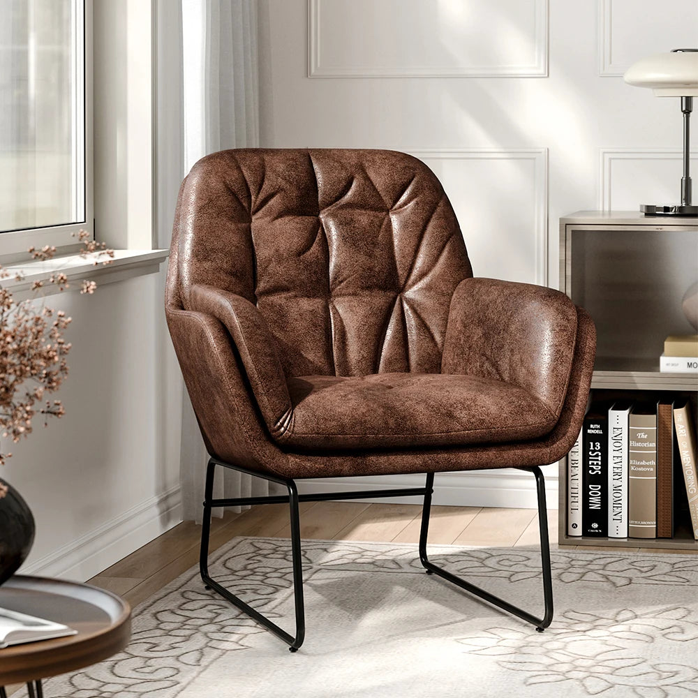 Contemporary Metal Legs Tufted Leisure Armchair for Living Room Bedroom