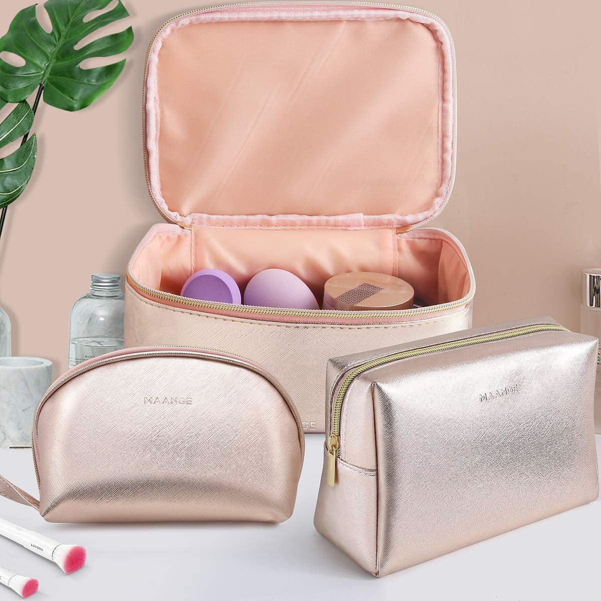 Stylish 3-Piece Waterproof Makeup Bag Set - Travel Toiletry Organizer & Cosmetic Pouch for Women