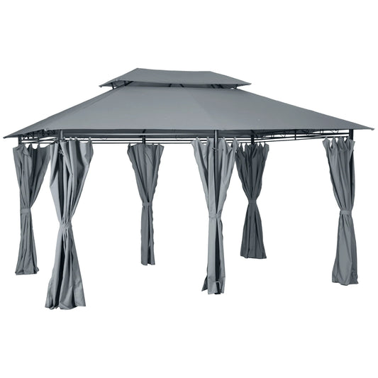 Spacious 4M x 3M Double Roof Garden Gazebo Canopy with Curtains - Durable Steel Frame Outdoor Shelter