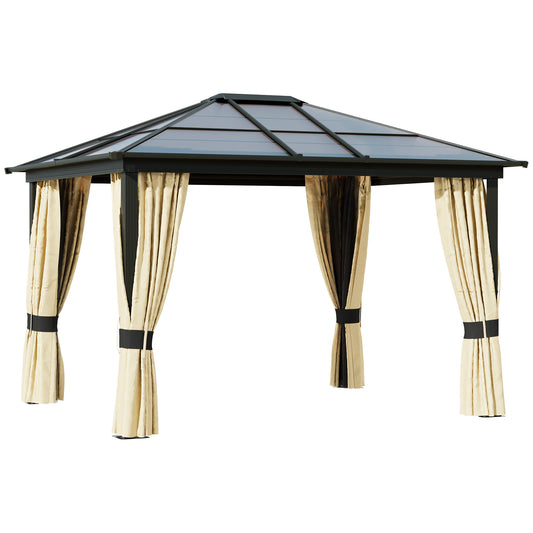 3.6m x 3m Outdoor Aluminium Alloy Gazebo with LED Solar Lights - Beige