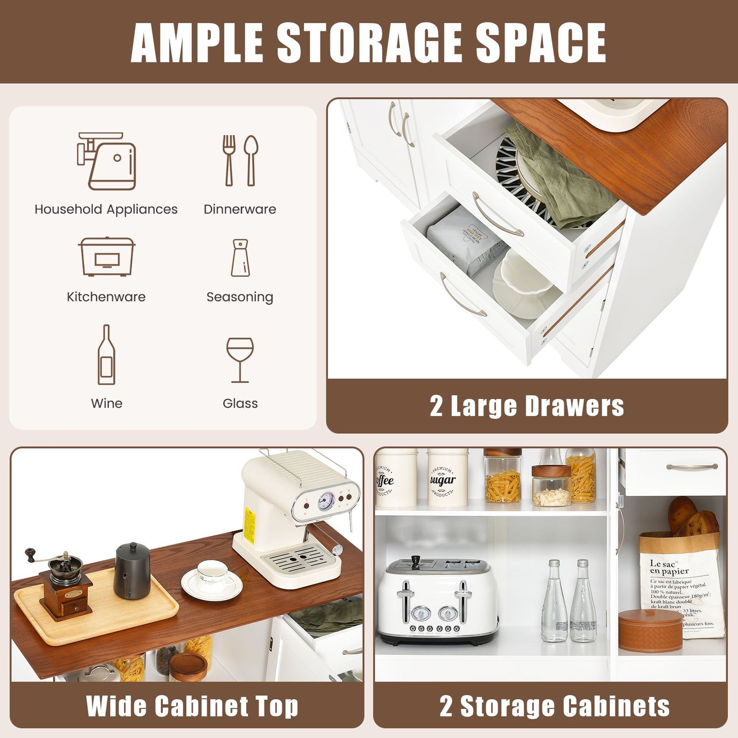 Modern Kitchen Storage Sideboard Cabinet with Adjustable Shelf and Drawers
