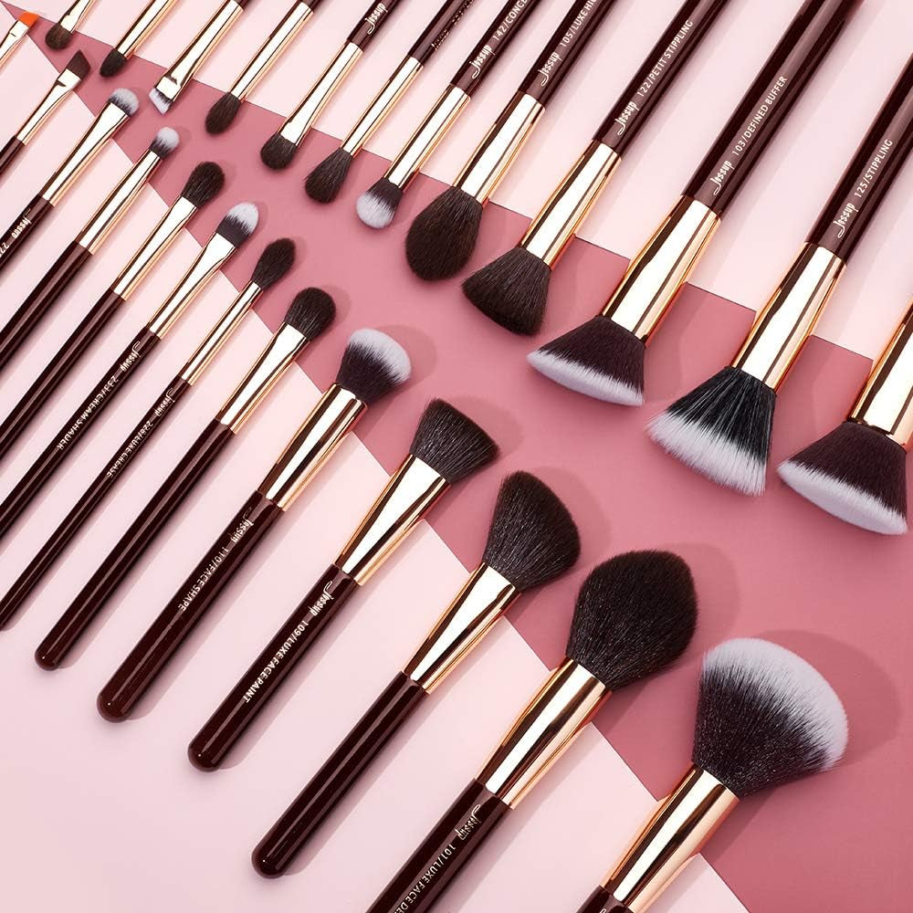 25PCS Professional Makeup Brush Set - Premium Natural Brushes for Foundation, Eyeshadow, Blending, Concealer, Blush & Highlight - T280