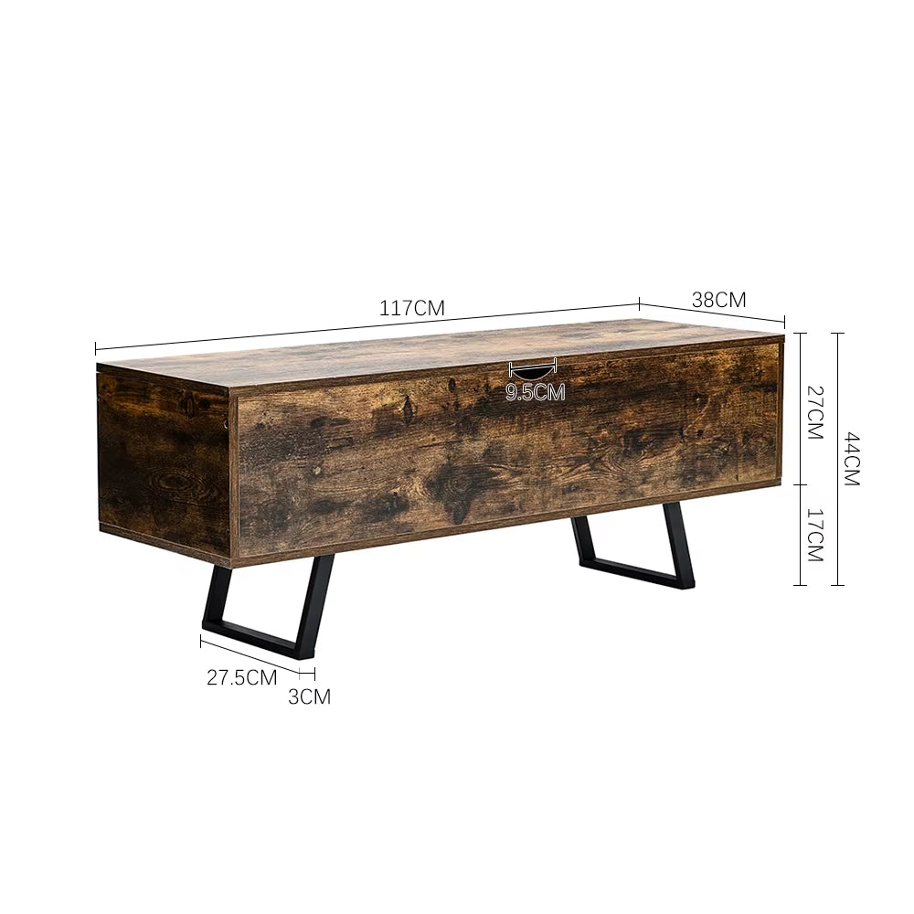 Industrial Wooden Flip Top Storage Bench for Storing Blankets, Pillows