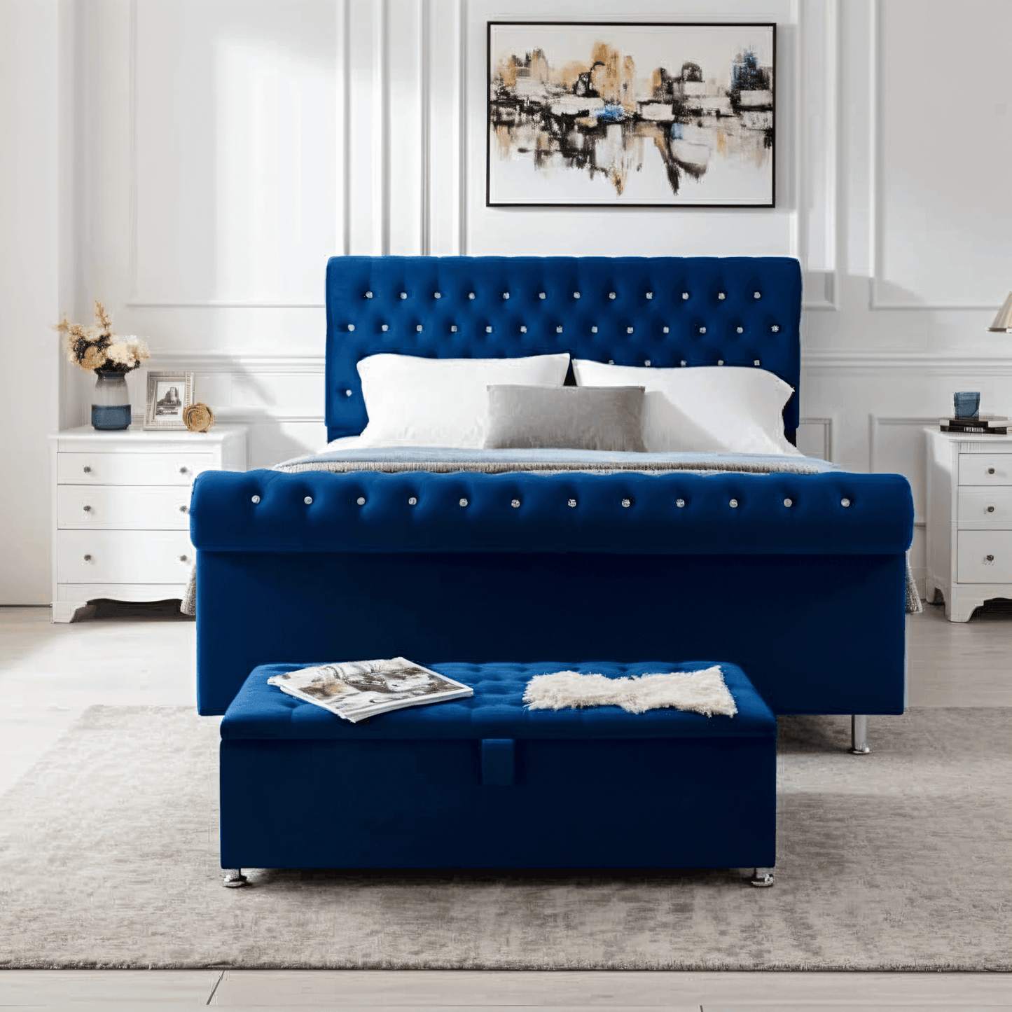 Magma Stud Scroll Sleigh Bed Frame UK
