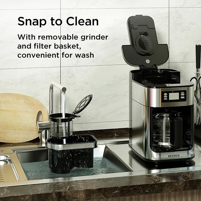 Brew Perfect Coffee Every Time: Automatic 10-Cup Stainless Steel Drip Coffee Maker with Built-In Grinder
