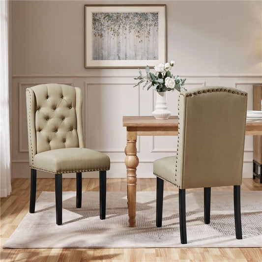 Button Tufted Dining Chairs Upholstered Kitchen Chairs with Solid Legs for Dining Room