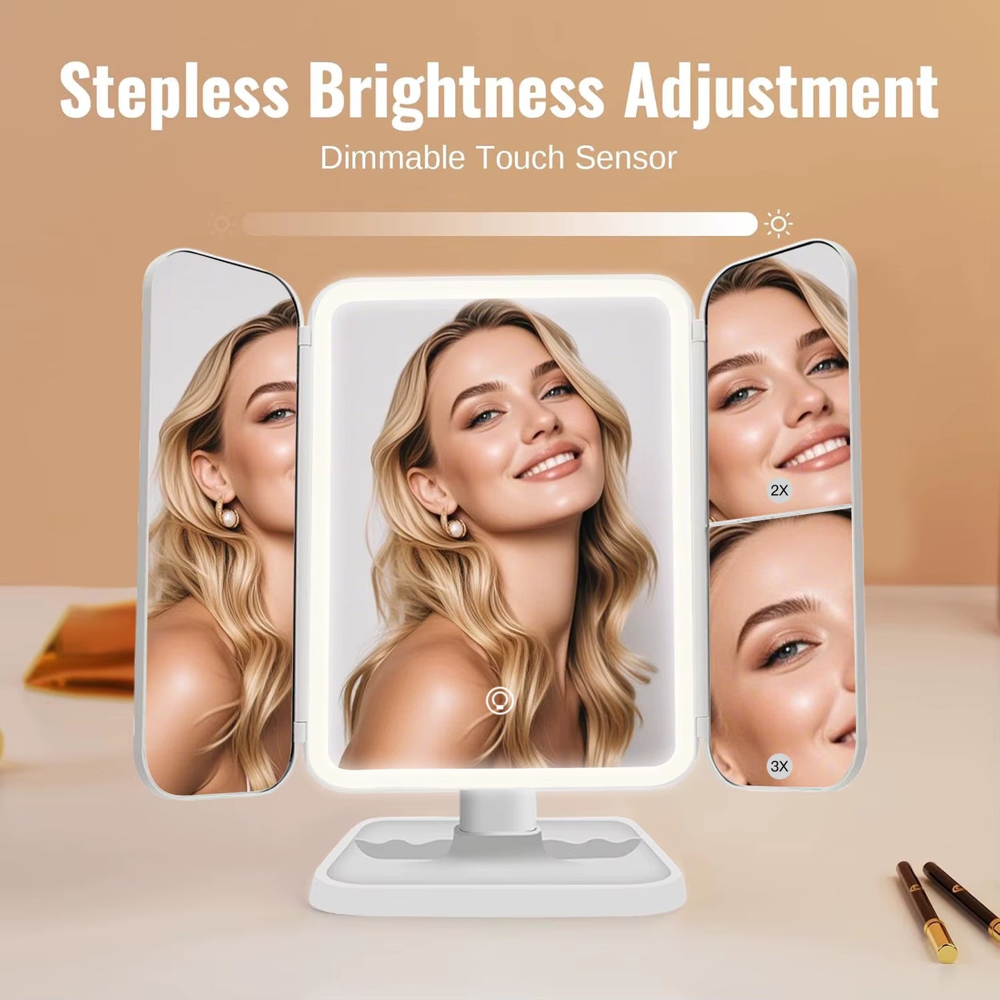 LED Trifold Makeup Mirror with Smart Lighting - Perfect for Dorms and Beauty Touch-Ups
