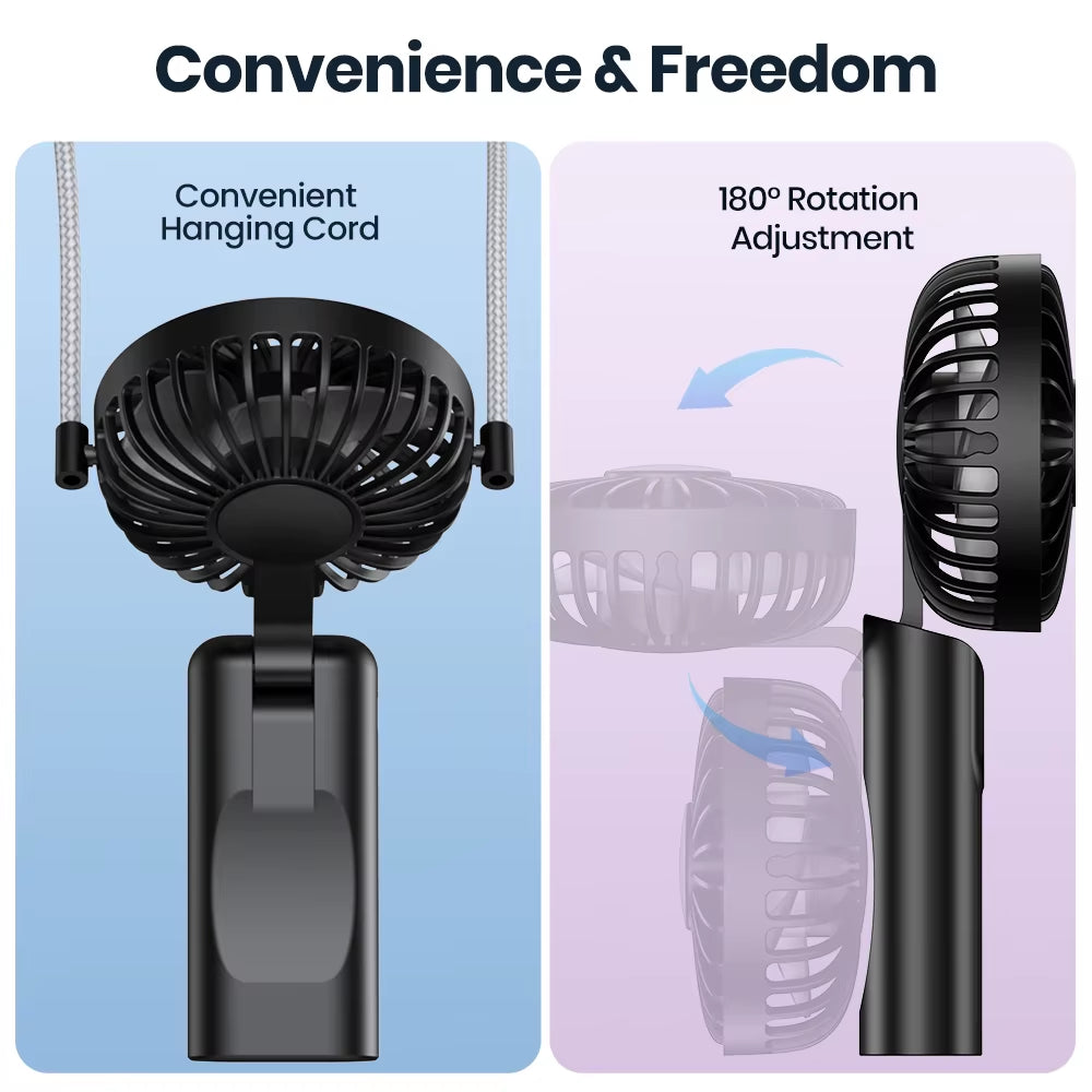Portable Handheld Fan 5000Mah USB Rechargeable Foldable Fan 3 in 1 Personal Travel Fan with Digital Display Desk Fan