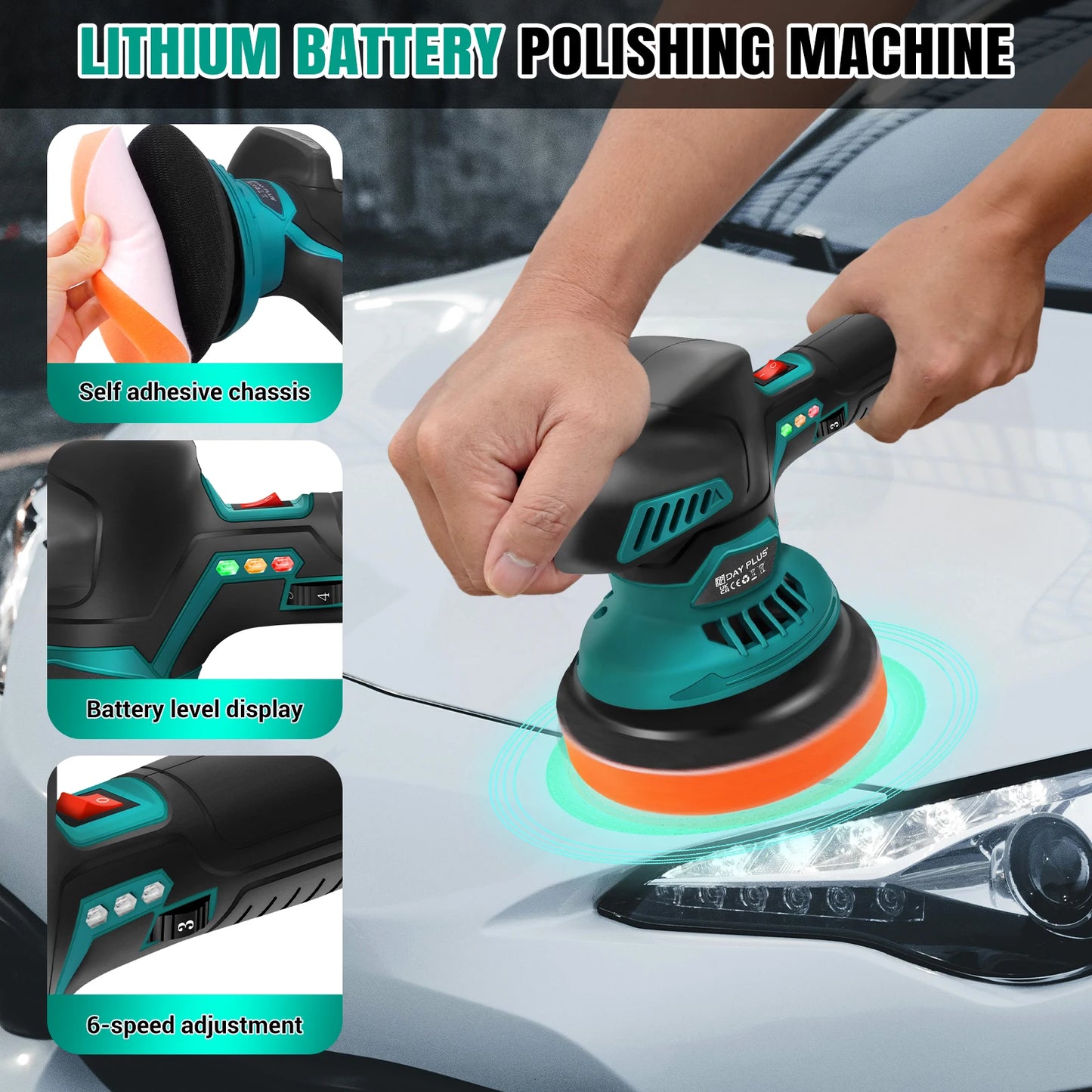 Cordless Car Buffer Polisher Car Buffers and Polishers Kit,8 Variable Speed ,2*12V 2.0Ah Batteries