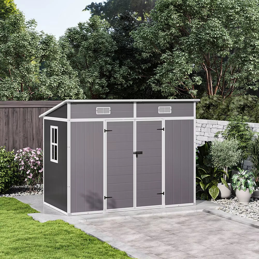 Outdoor Plastic Garden Storage Shed with Lockable Door & Sloped Roof, Rust-Resistant