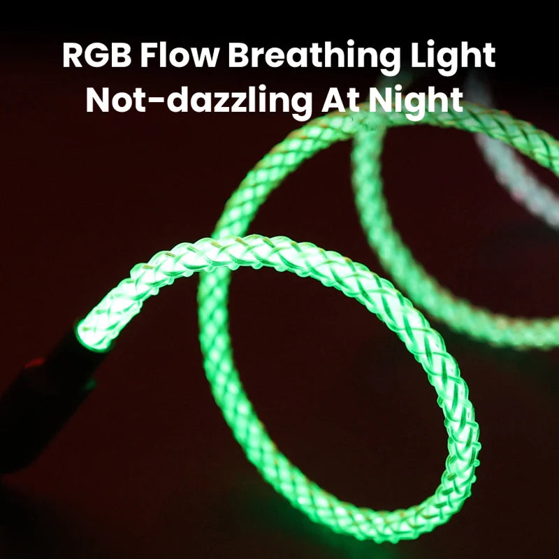 Fast Charging RGB Cable 100W Breathing Light 66W Type C USB C Data Cable f
