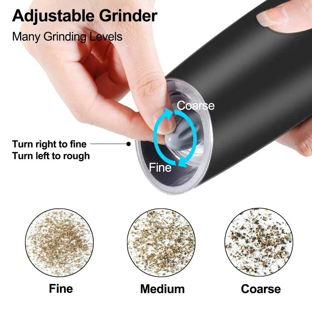 Gravity Electric Pepper and Salt Grinder Mill Adjustable Coarseness Battery Powered with Blue LED Light