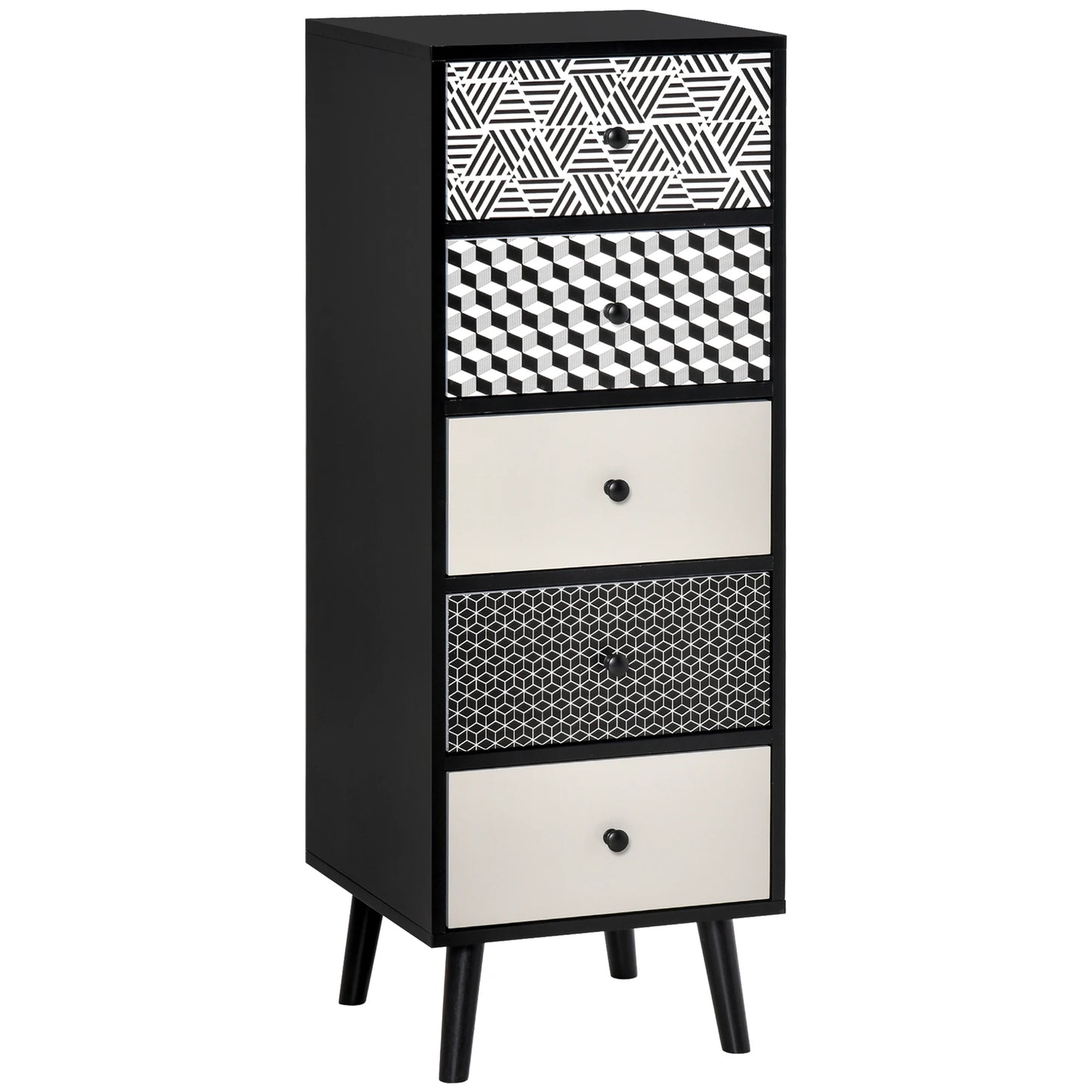Chest of Drawers, 5 Drawer Storage Organiser Unit Bedroom, Black