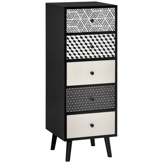 Chest of Drawers, 5 Drawer Storage Organiser Unit Bedroom, Black