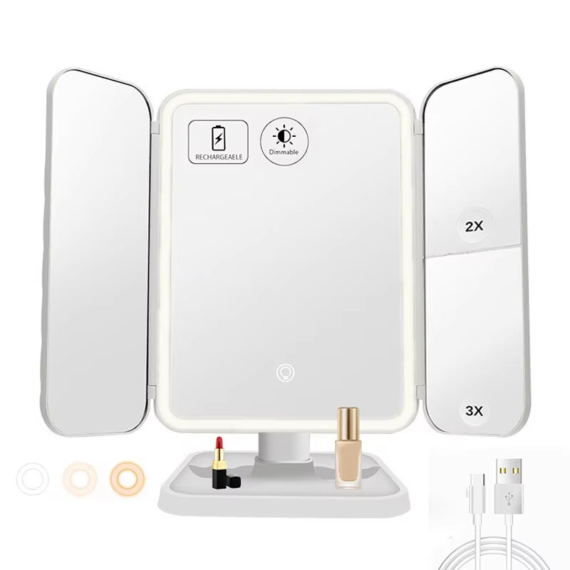 LED Trifold Makeup Mirror with Smart Lighting - Perfect for Dorms and Beauty Touch-Ups