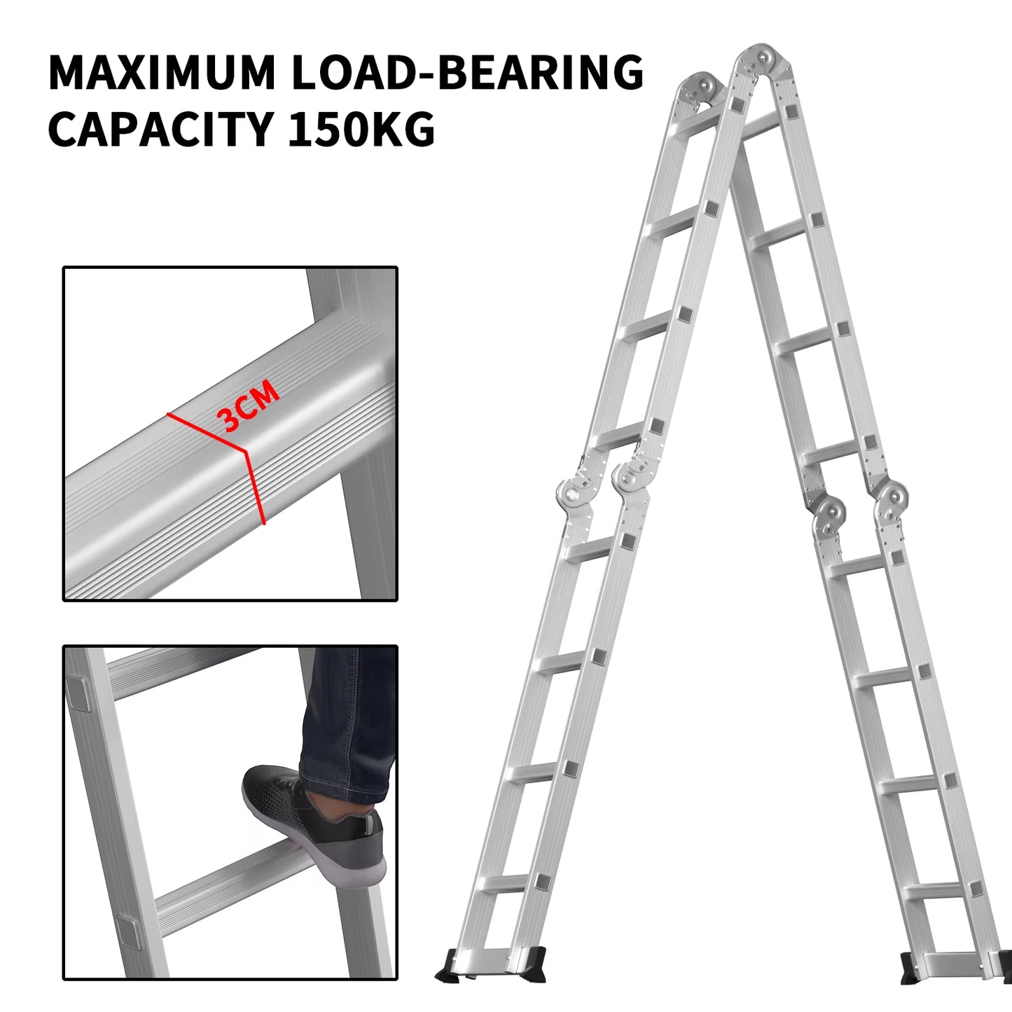4.7M Telescopic Ladder, Multi-Purpose Extendable Aluminum Ladders, 14 in 1 Folding Adjustable Telescoping Step Ladder Portable