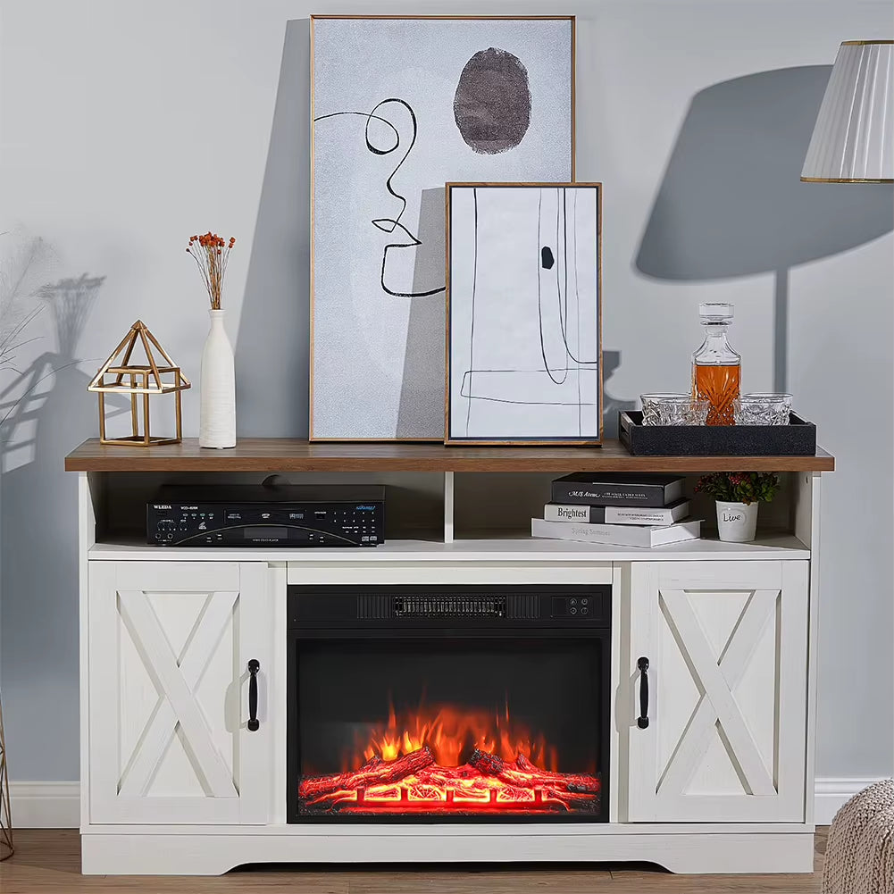 Recessed Electric Fireplace TV Stand with Timer and Remote Home Decoration