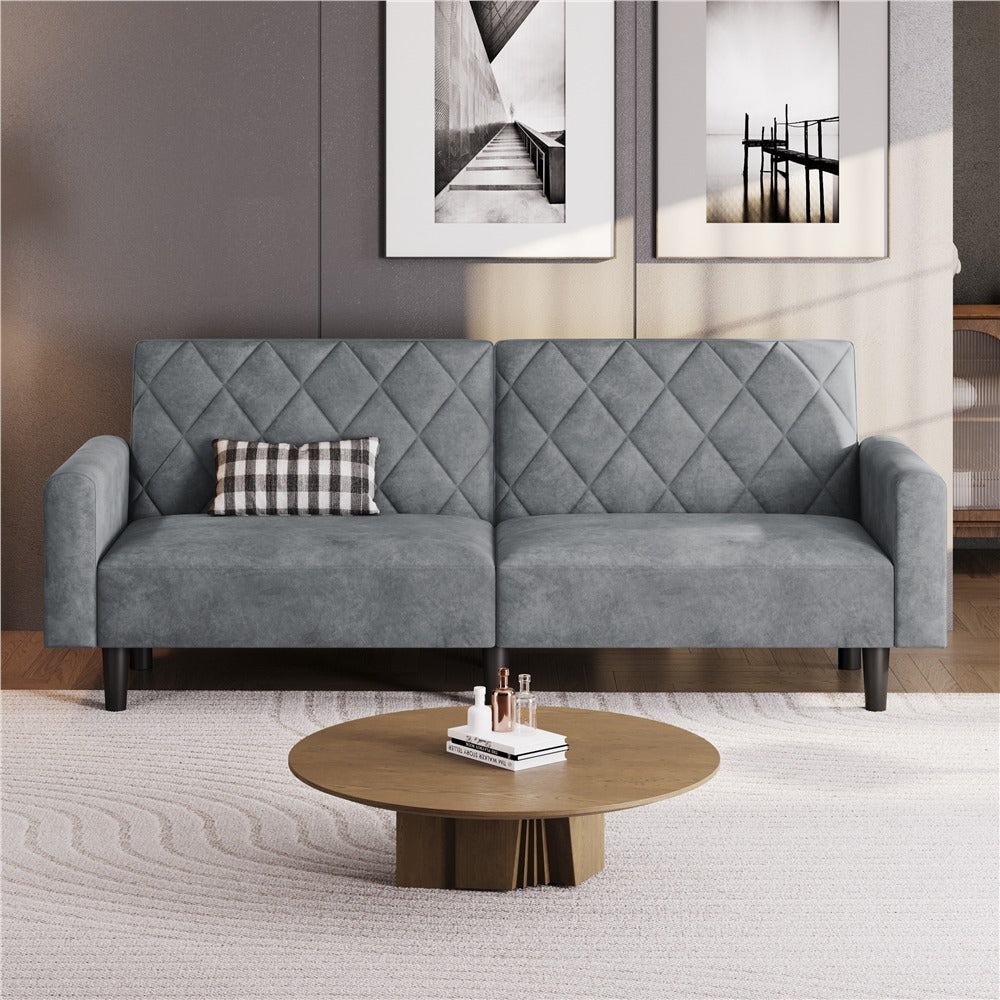 Costoffs 3-in-1 Velvet Convertible Futon Sofa Bed Upholstered Futon Couch with Diamond Tufted Design