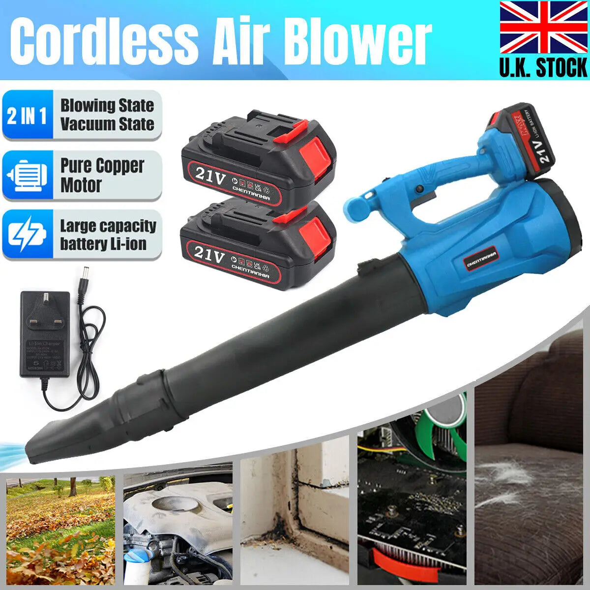 2-in-1 Cordless Electric Leaf Blower and Vacuum Cleaner for Outdoor and Garage Use