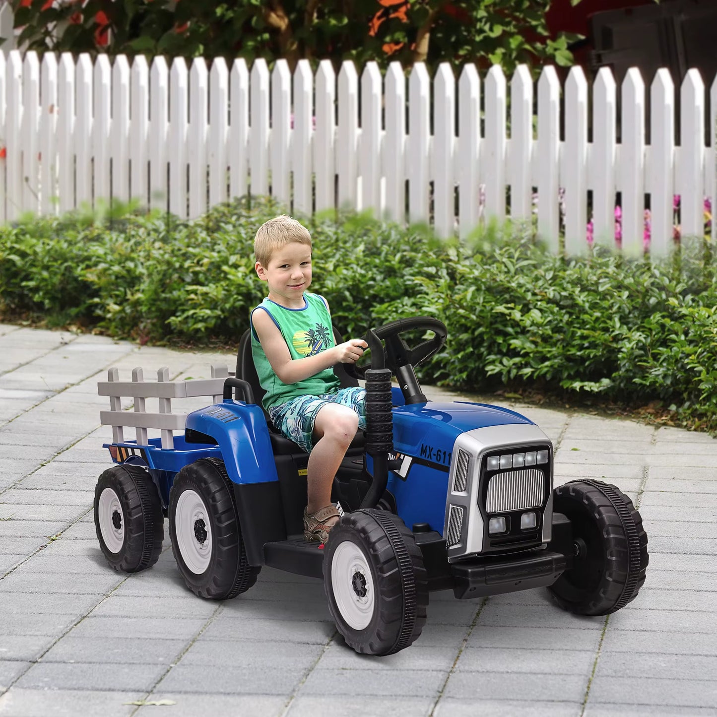HOMCOM Ride on Tractor with Detachable Trailer, Remote Control, Music