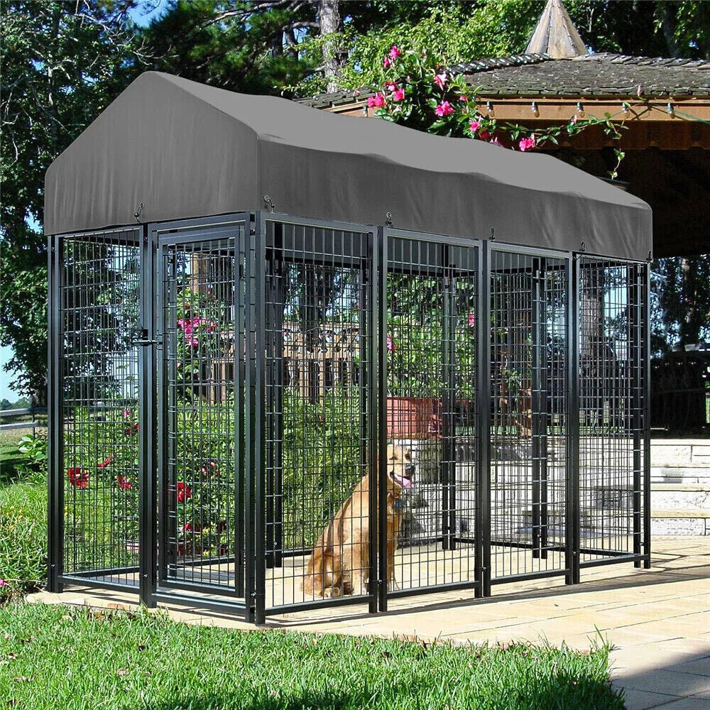 Ultimate Heavy-Duty Large Dog Kennel - Sturdy Welded Metal Playpen with Roof Cover for Indoor & Outdoor Fun